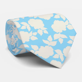 Corbata Azul bebé chic y patrón floral blanco