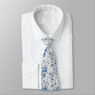 Corbata Azul Blanco Inodoro Floral Boda Groomsmen Novio