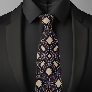 Corbata azul, bronceado y marrón con patrón de dia
