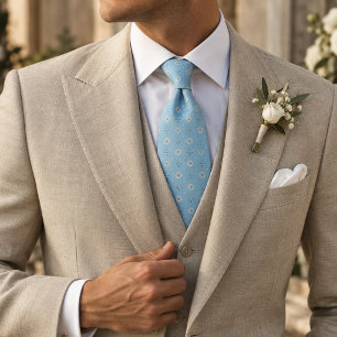 Corbata Azul Cielo con Estampado de Fleur Medallón