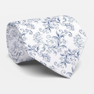 Corbata Azul degradado decorada con hojas y flores