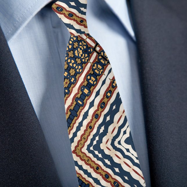 Corbata Azul Dorada Crema Óxido Zig Zag Patrón Geo (Subido por el creador)