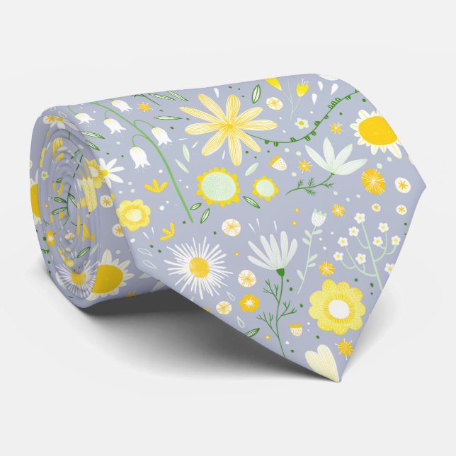 Corbata Azul Floral Botánico (Enrollado)