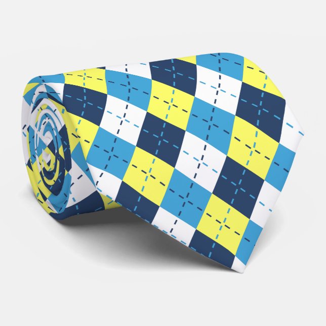 Corbata Azul Frambuesa Amarillo Argyle Preppy  (Enrollado)