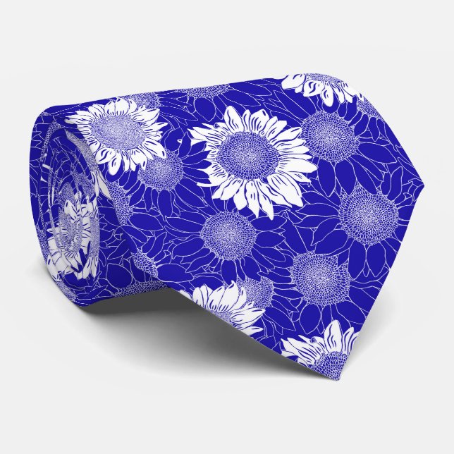 Corbata Azul Girasol Y Blanco (Enrollado)