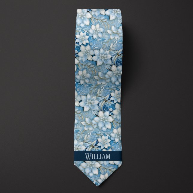 Corbata Azul hielo, Blanco y Floral Dorado (Subido por el creador)