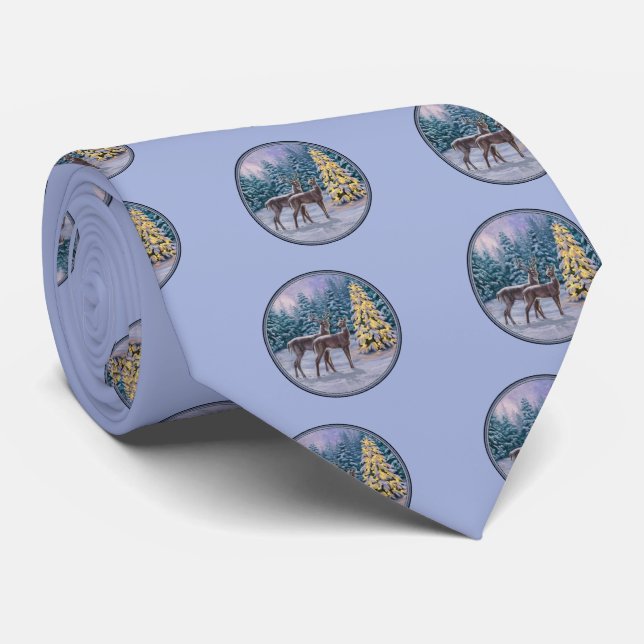 Corbata Azul invernal de ciervo y árbol de Navidad (Enrollado)