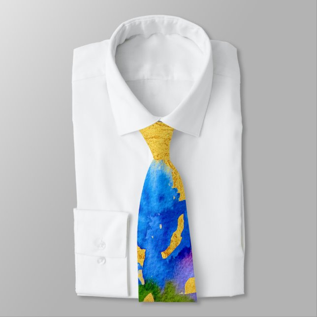 Corbata Azul Iris acuarela elegante formal (Atado)