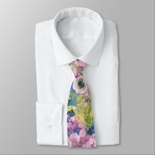 Corbata Azul Lavanda Floral Acuarela