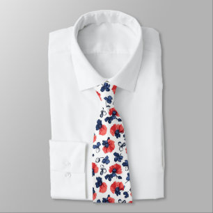 Corbata Azul Marino & Amapola Coral Floral Vintage