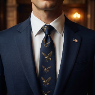 Corbata Azul Marino Antiguo Águila Calva Patrimonio