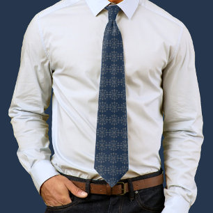Corbata Azul Marino Clásico Copos de Nieve de Plata Person