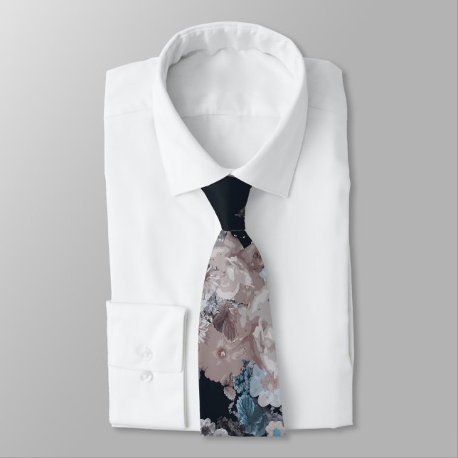 Corbata Azul marino con flores (Atado)