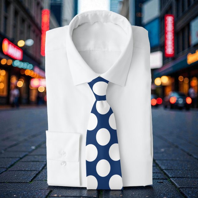 Corbata Azul Marino con Lunares Blancos Retro (Subido por el creador)