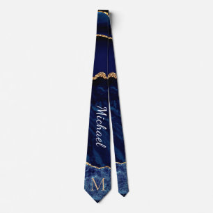 Corbata azul marino con mármol dorado y letra pers