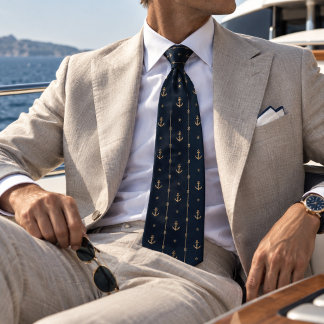 Corbata azul marino con raya de cuerda de ancla ná
