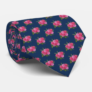 Corbata azul marino con rosas y dalias