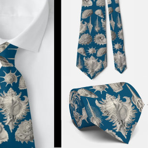 Corbata Azul marino costero y conchas marinas blancas Océa