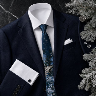 Corbata Azul Marino de Medianoche y Hielo de Escarcha Plat