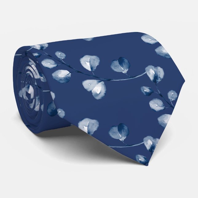 Corbata azul marino eucalipto boda (Enrollado)