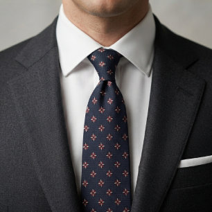 Corbata Azul Marino Fleur-de-Lis Acentos Dorados y Burgund