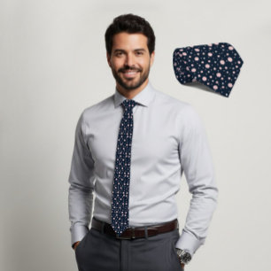 Corbata azul marino geométrica hexagonal rosa