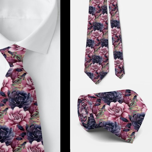 Corbata Azul Marino Malva Rosa Floral (Subido por el creador)