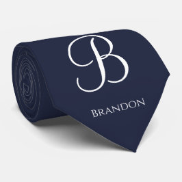 Corbata Azul Marino Nombre Personalizado y Monograma