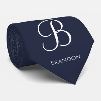 Corbata Azul Marino Nombre Personalizado y Monograma