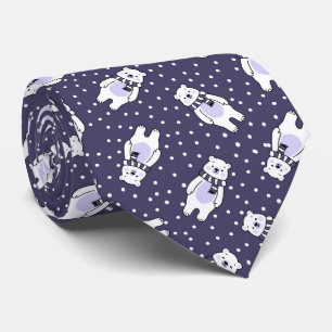 Corbata Azul marino patrón de oso polar de nieve lindo