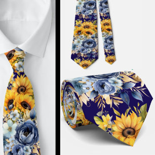 Corbata azul marino y girasoles