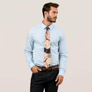 Corbata Azul Marino y Rosas Florales Flores Intensas