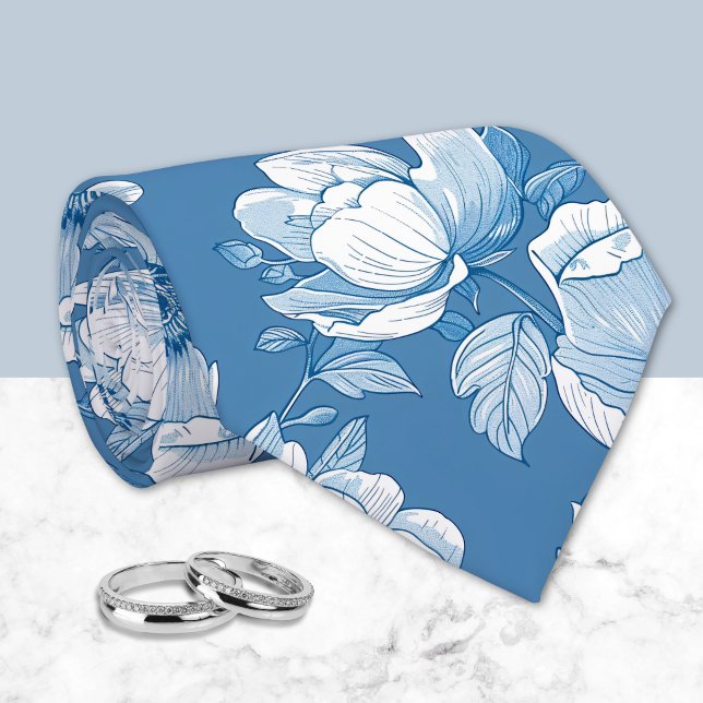 Corbata Azul Medio y Blanco Chinoiserie Floral  (Subido por el creador)