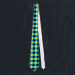 Corbata azul, negra y amarilla<br><div class="desc">Empate con el patrón de tablero de ajedrez azul,  negro y amarillo en colores de la bandera de las Bahamas</div>