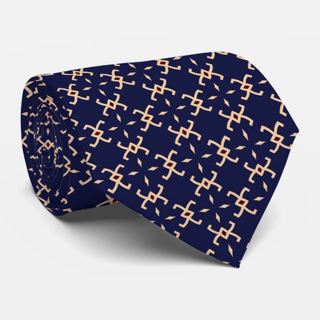 Corbata Azul oscuro Abstracto Geométrico Patrón Necktie (Enrollado)