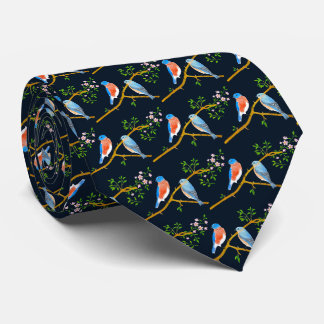 Corbata Azul Oscuro de Pájaros Azules Personalizad