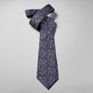 Corbata Azul Oscuro Floral Vintage Flor Impresa Boda