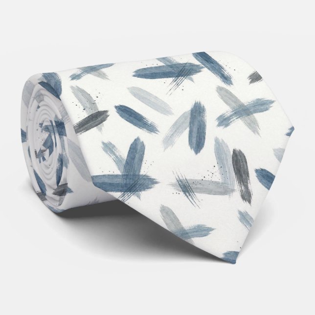 Corbata Azul Pizarra Falso Seda | Estilo de Diseñador Abst (Enrollado)