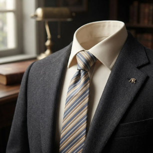 Corbata Azul Pizarra Oro Crema Raya