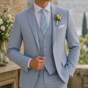 Corbata Azul Polvo Amarillo Mantequilla Paisley Heritage