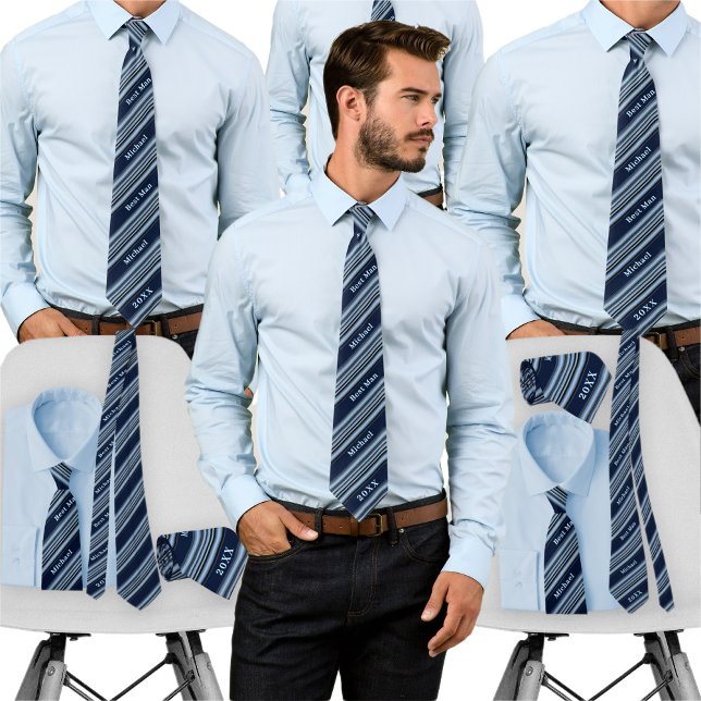 Corbata Azul Polvo de Marina Rayado Nombre Personalizado F (Subido por el creador)