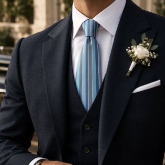 Corbata Azul Polvo Plateado Rayado Clásico