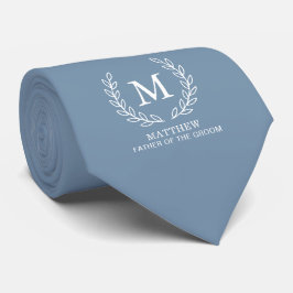 Corbata Azul Polvoriento Monograma de Boda del Padre del N