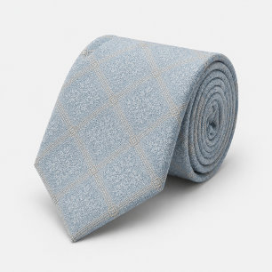 Corbata Azul Polvoriento Oro Diamante Damask Jacquard Real