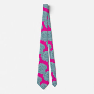 Corbata Azul Polvoriento Rosa Caliente Floral Rosa Regalo