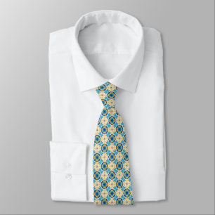 Corbata Azul Profundo, Azul, Amarillo Dorado y Floral Crem