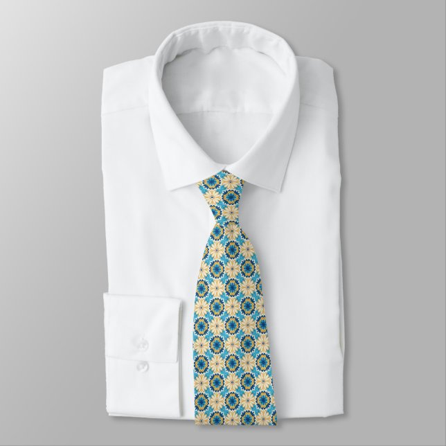 Corbata Azul Profundo, Azul, Amarillo Dorado y Floral Crem (Atado)