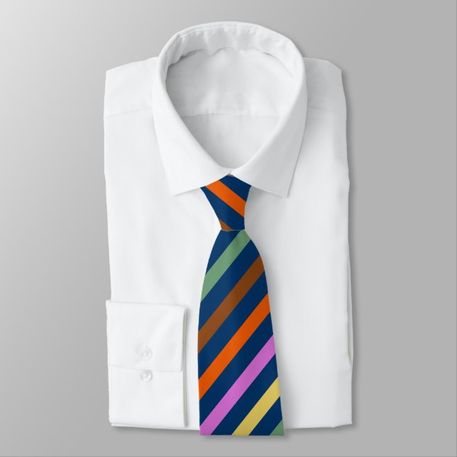 Corbata Azul profundo con Naranja morado amarillo verde ma (Atado)
