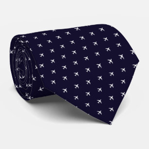 Corbata Azul Profundo de Pequeños Aviones Blancos
