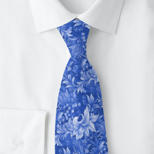 Corbata Azul Real Botánico Ornamentado